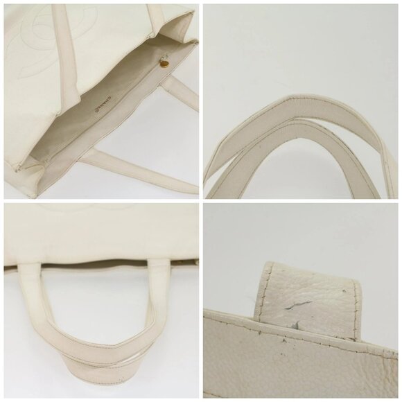 CHANEL Tote Bag Grained Calf Skin White CC Auth bs8320 - Picture 16 of 16